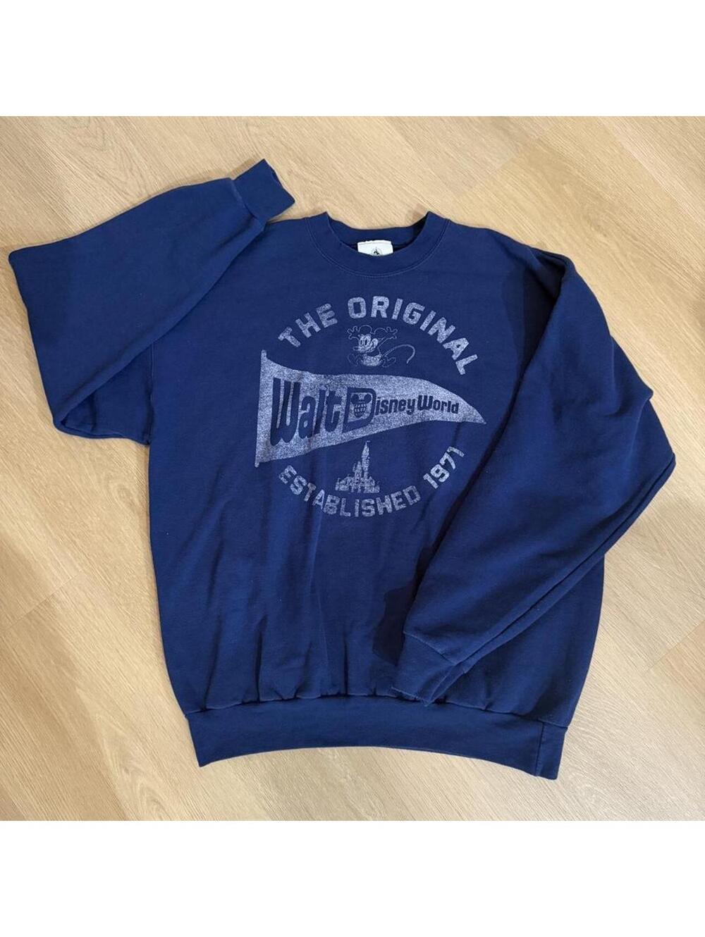 Vintage Disney Parks WDW 1971 Navy Blue Sweatshirt Mickey Mouse Size Large
